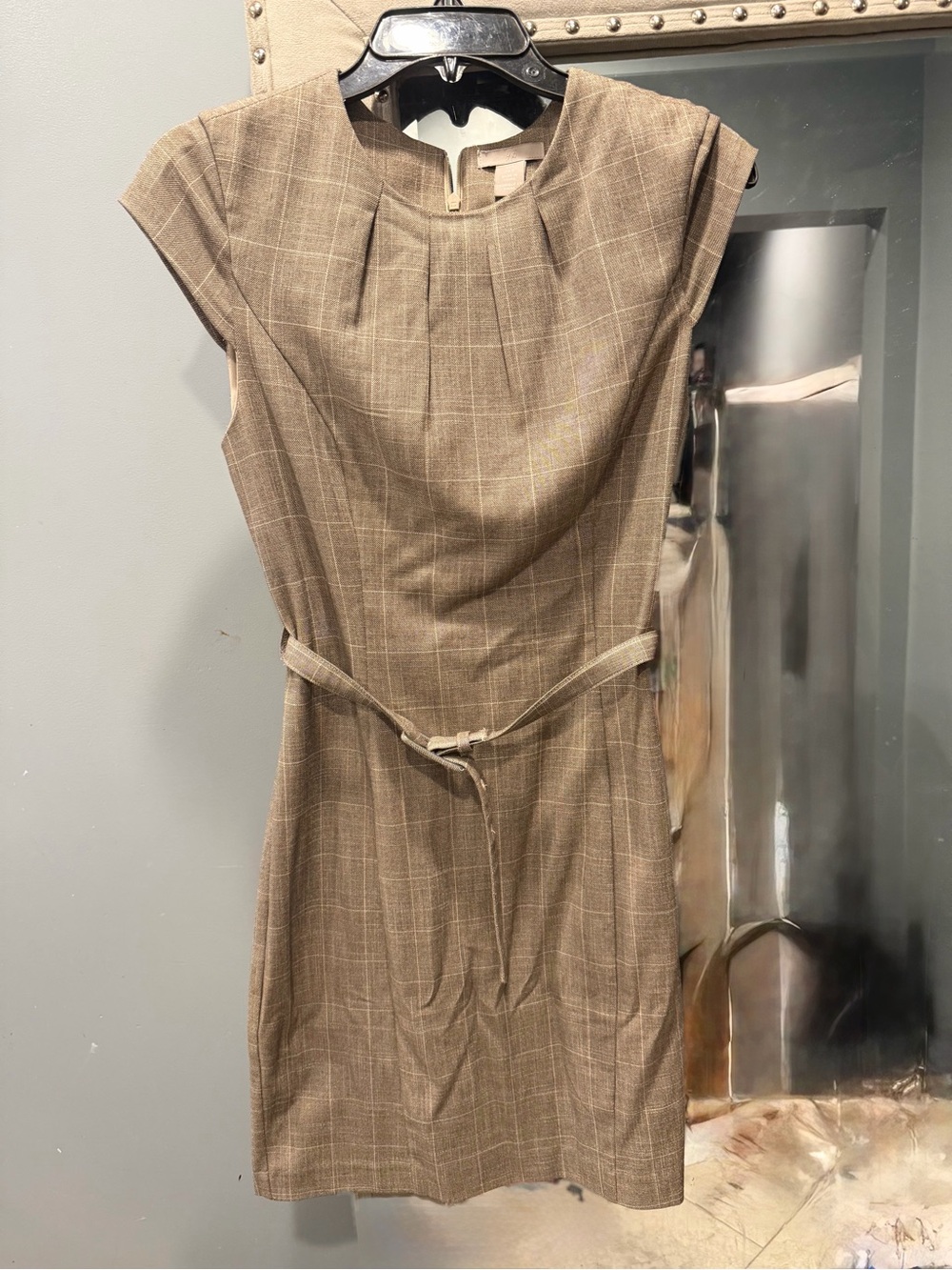 H&M Brown Plaid Midi Sheath Dress